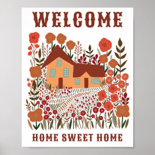 WELCOME ZUHAUSE SWEET ZUHAUSE Farmhouse Blume CUST Poster