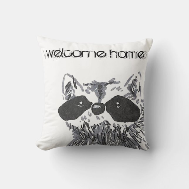 Welcome Zuhause Woodland Animal Raccoon Kissen (Vorderseite)