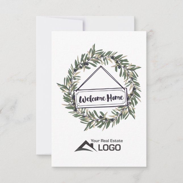 Welcome Zuhause Wreath Custom Real Anwesen Card Karte (Vorderseite)