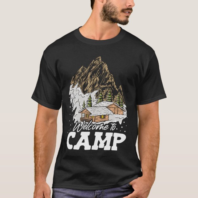 Welcomeo Camp Camping Campsite House Mountain frie T-Shirt (Vorderseite)