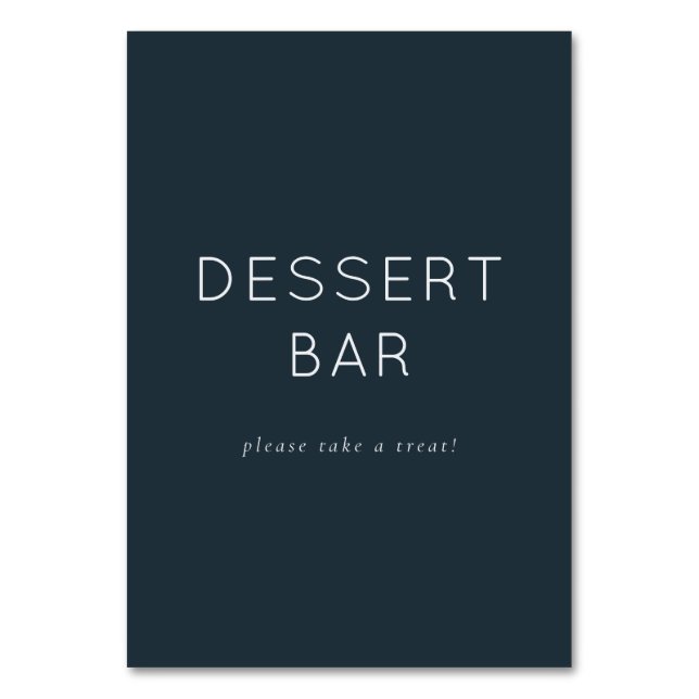 Welcoming Navy Minimalist Dessert Bar Sign Tischnummer (Vorderseite)
