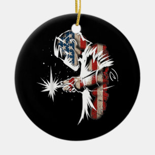 Welder American Flag USA Patriotic Welder Gift Keramik Ornament