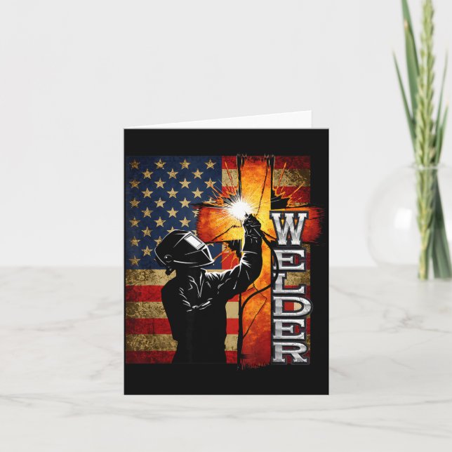 Welder American Flag Welding Faith Cross Christian Karte (Vorderseite)