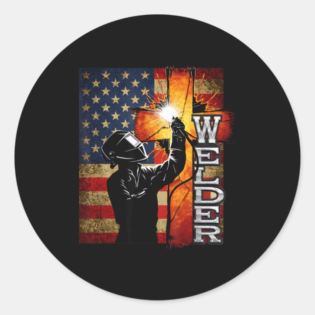 Welder American Flag Welding Faith Cross Christian Runder Aufkleber (Vorderseite)