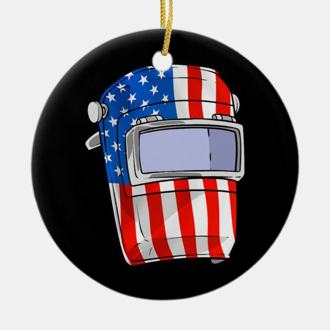 Welder American Flag Welding Helmet Patriotic Keramik Ornament (Vorne)
