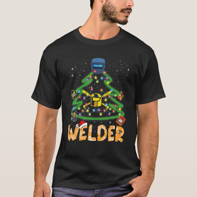 Welder Christmas Tree Holiday Pajamas Familienmatt T-Shirt (Vorderseite)