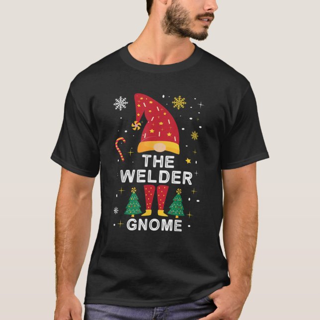 Welder Gnome Christmas Plaid Matching Family Funny T-Shirt (Vorderseite)