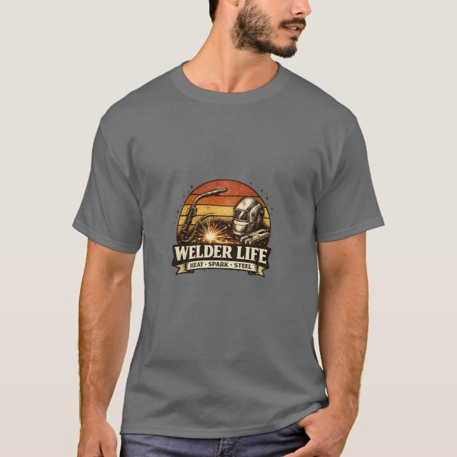 Welder Life Heat Spark Steel Retro Sunset Tee (Vorderseite)