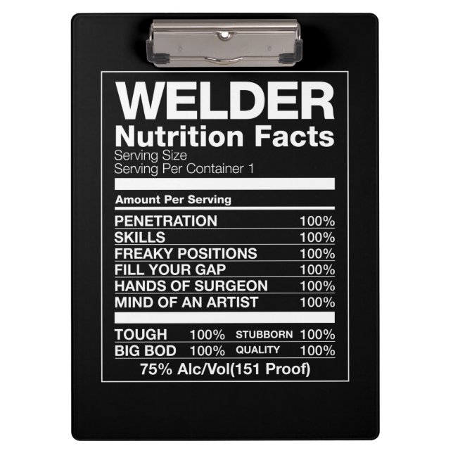 Welder Nutrition Fakten Klemmbrett (Vorderseite)