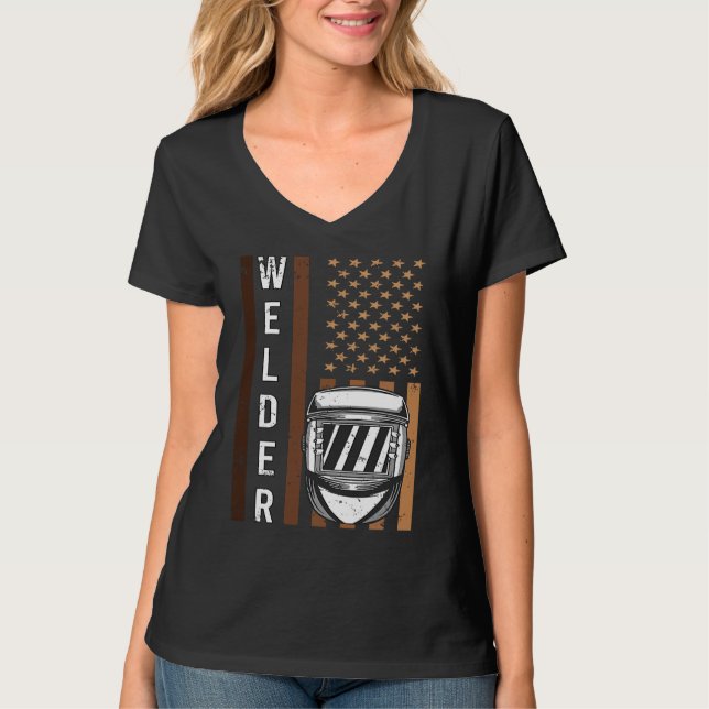 Welder Patriotic Vintage USA American Flag T-Shirt (Vorderseite)