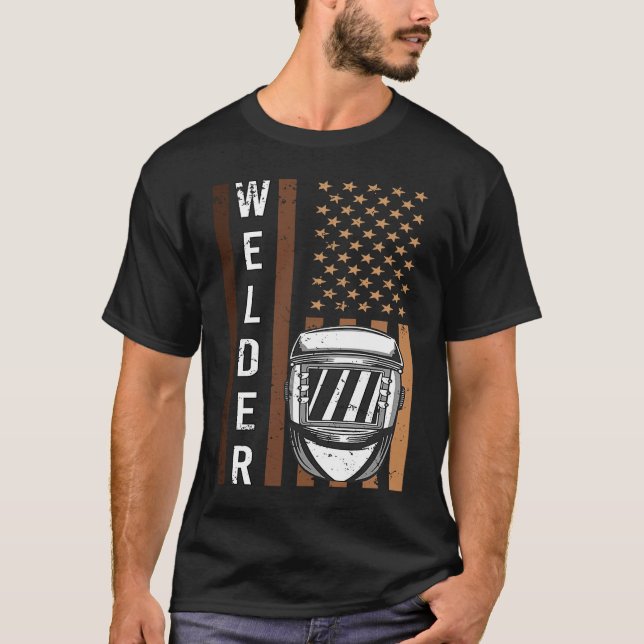 Welder Patriotic Vintage USA American Flag T-Shirt (Vorderseite)