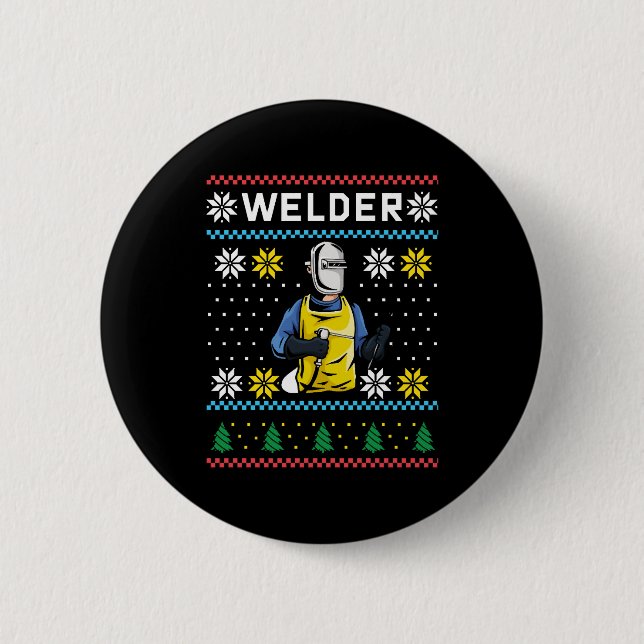 Welder Strick Ugly Christmas Sweater Geschenk Button (Vorderseite)