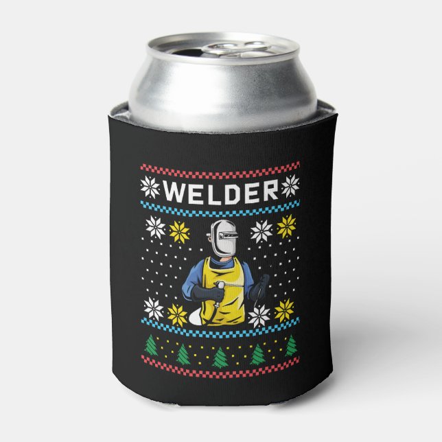 Welder Strick Ugly Christmas Sweater Geschenk Dosenkühler (Kanne Vorderseite)