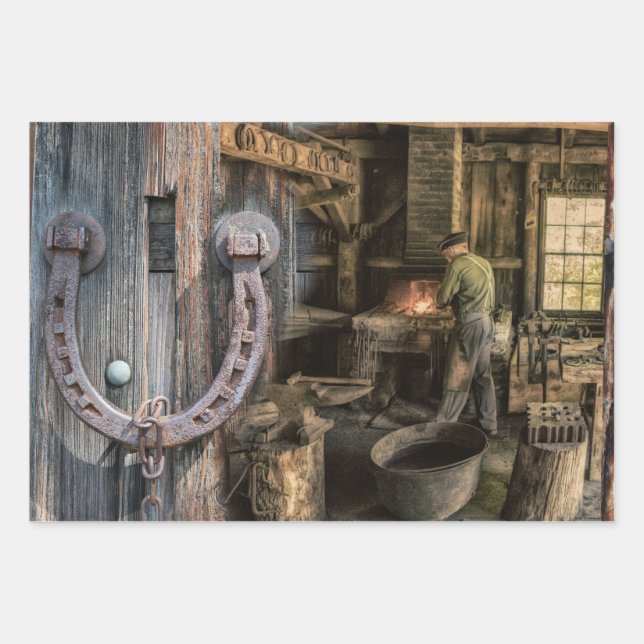 Welder Vintag Blacksmith Horseshoes Geschenkpapier Set (Vorderseite)