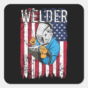 Welder Vintage US-amerikanische Flagge Welder Weld Quadratischer Aufkleber