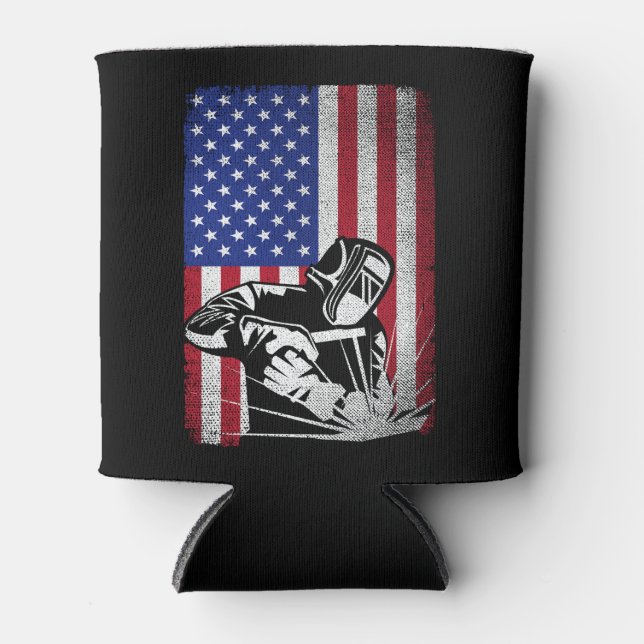 Welder Vintage US-amerikanische Flaggenschweißen Dosenkühler (Vorderseite)