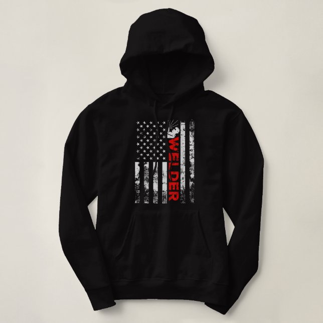 Welder Vintage US-amerikanische Flaggenschweißen Hoodie (Design vorne)