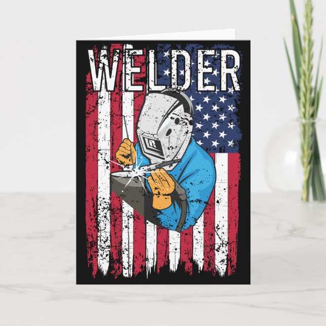 Welder Vintage US-amerikanische Flaggenschweißen Karte (Vorderseite)