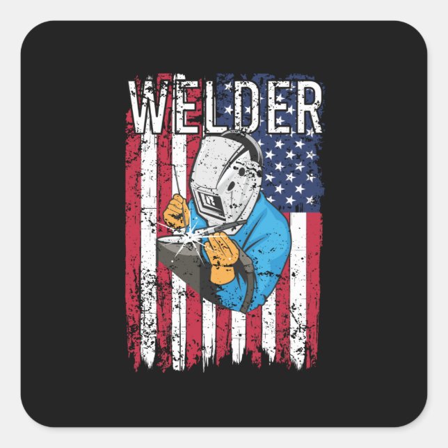 Welder Vintage US-amerikanische Flaggenschweißen Quadratischer Aufkleber (Vorderseite)
