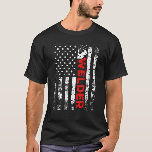 Welder Vintage US-amerikanische Flaggenschweißen T-Shirt (Vorderseite)
