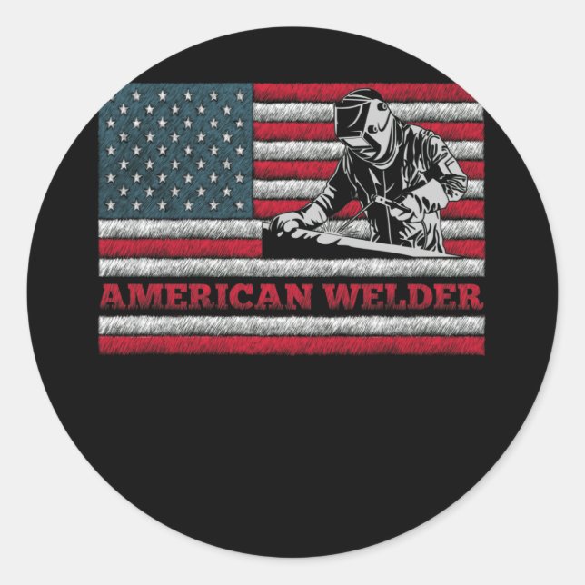 Welding Vintage Distressed Flag Patriotic Welder Runder Aufkleber (Vorderseite)