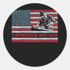 Welding Vintage Distressed Flag Patriotic Welder Runder Aufkleber