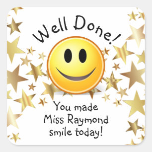 WELL DONE Star Smile Teacher Square Sticker
