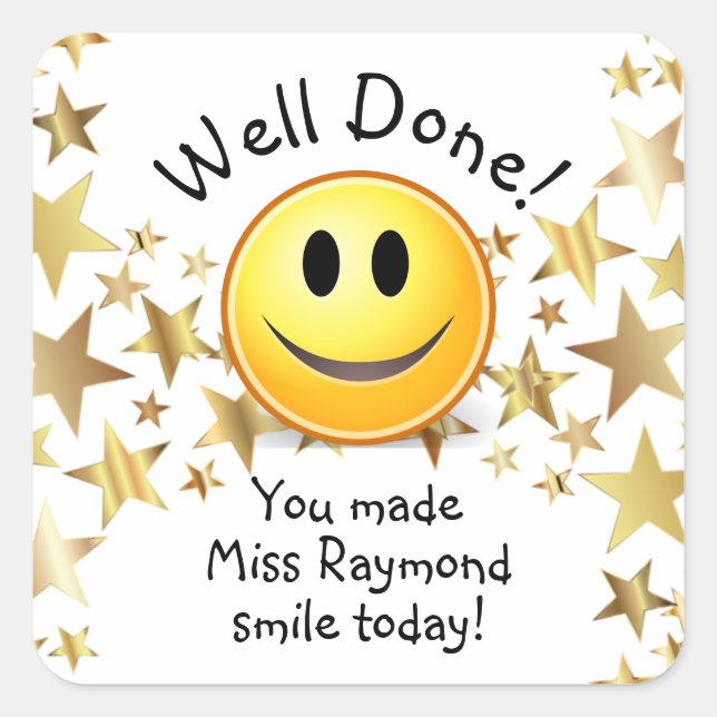 WELL DONE Star Smile Teacher Square Sticker (Vorderseite)