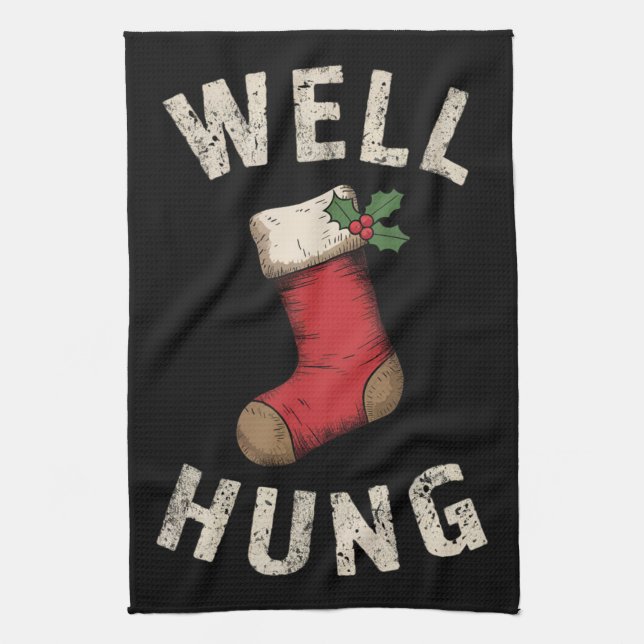 Well Hung Dirty Christmas Strumpf Holiday Geschenk Geschirrtuch (Vertikal)