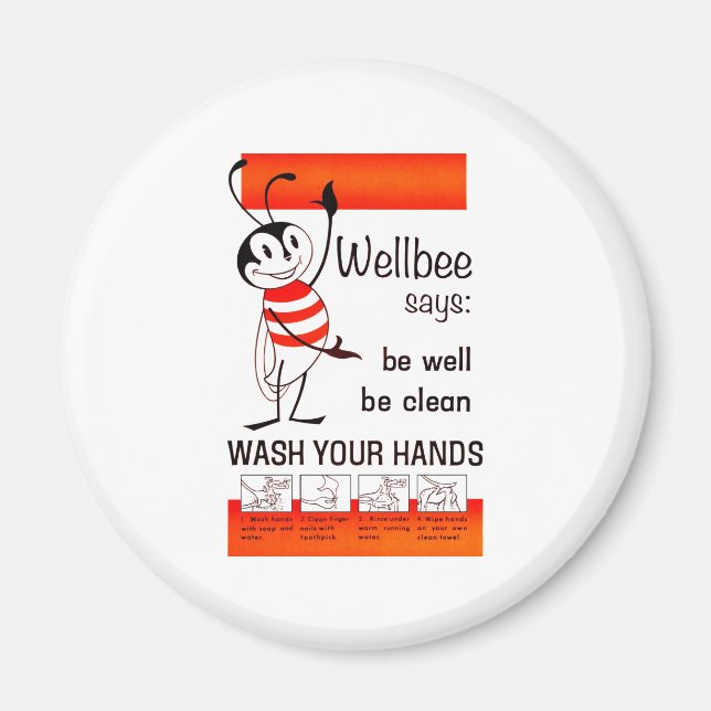Wellbee CDC WASCHEN IHRE HÄNDE Werbeplakat Magnet (Vorne)
