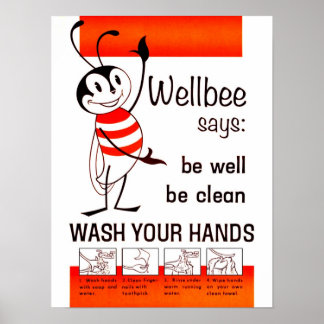 Wellbee CDC WASCHEN IHRE HÄNDE Werbeplakat Poster