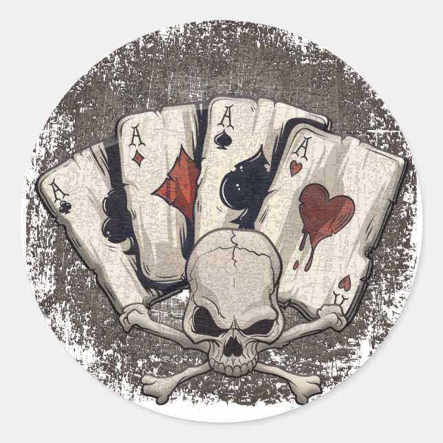 Wellcoda Ace Playing Cards Skull Casino Runder Aufkleber (Vorderseite)