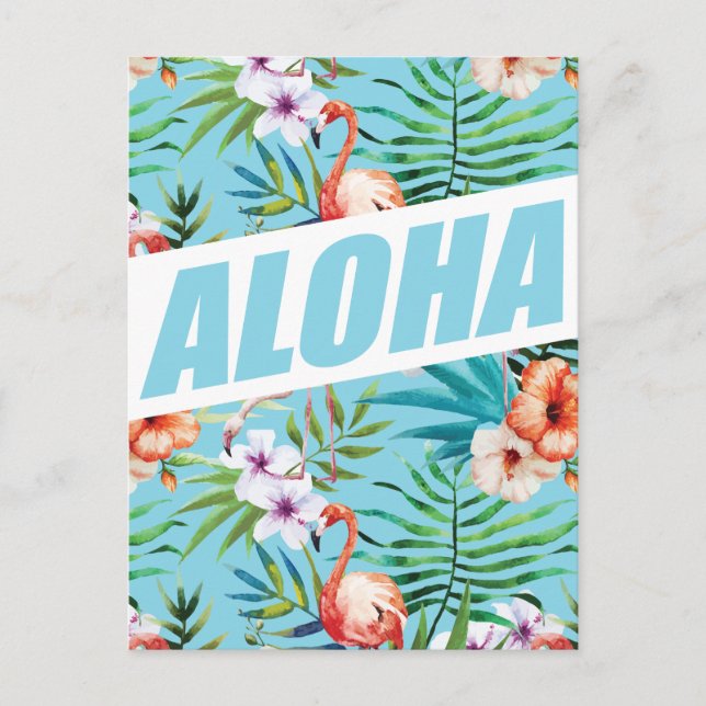 Wellcoda Aloha Summer Flamingo Holiday Postkarte (Vorderseite)