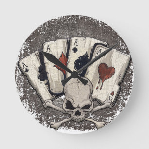 Wellcoda As-Spielkarte-Schädel-Kasino Runde Wanduhr