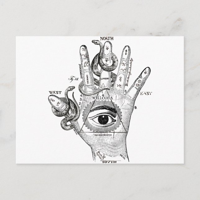 Wellcoda Illuminati Compass Snake Hand Postkarte (Vorderseite)