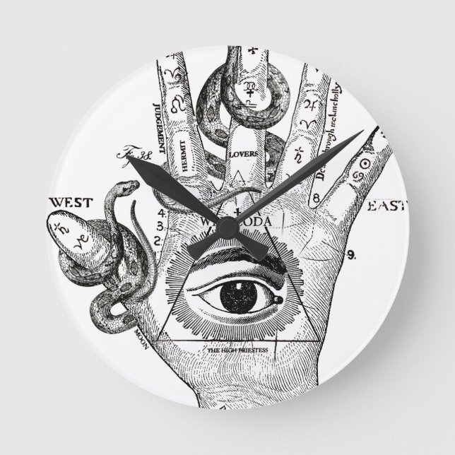 Wellcoda Illuminati Compass Snake Hand Runde Wanduhr (Vorderseite)