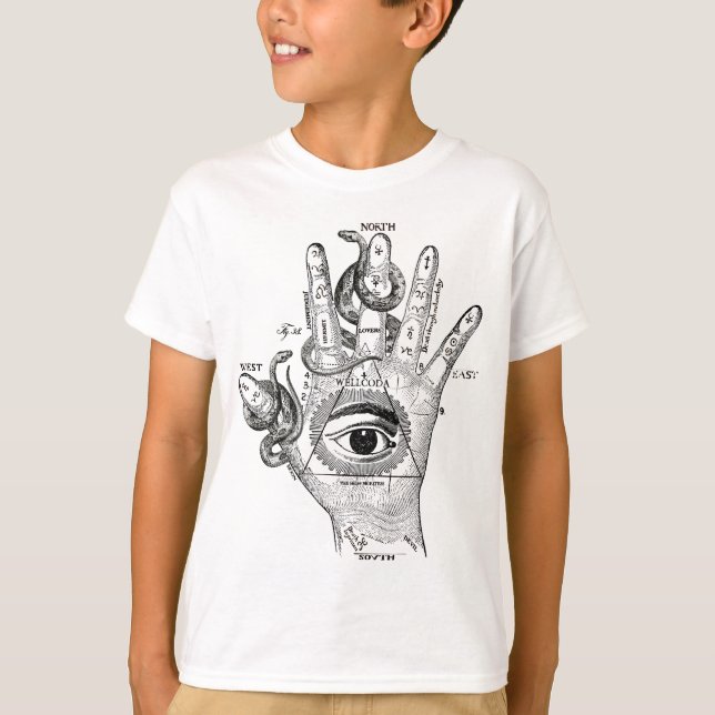Wellcoda Illuminati Kompass-Schlangen-Hand T-Shirt (Vorderseite)