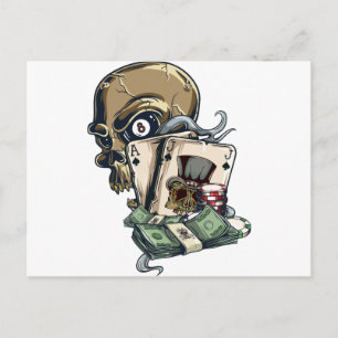Wellcoda Skull Head Gambling Play Dead Postkarte