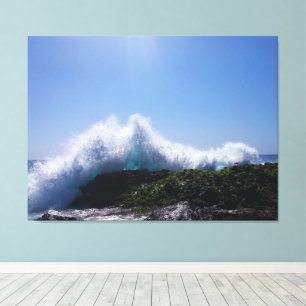 Welle erreicht den Himmel Küstenfelsen Fotografie Leinwanddruck
