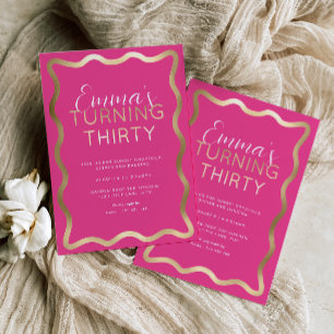 Welle Hot Pink Birthday Foil Einladung