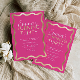 Welle Hot Pink Birthday Foil Einladung