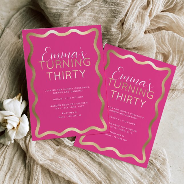 Welle Hot Pink Birthday Foil Einladung (Wave Hot Pink Gold Birthday Invitation)