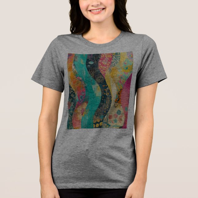 Welle mehrfarbiger Blume Tri-Blend Shirt (Vorderseite)