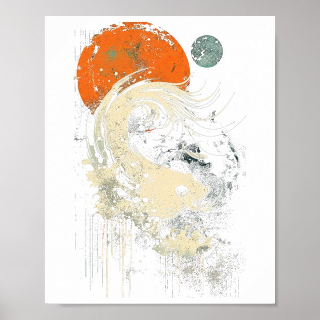 Welle Orange Schwarzes Surfschaubild  Poster (Vorne)