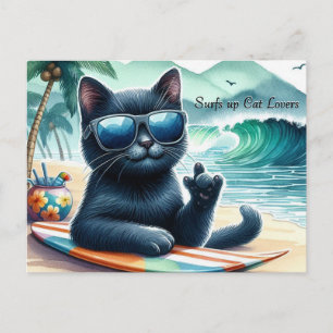 Welle reitet Katzenliebhaber Coole schwarze Katz Postkarte