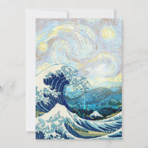 WELLE VON KANAGAWA IN STERNENKLARE NACHT HINTERGRU FEIERTAGSKARTE