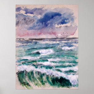 Wellen-Abbruchsstrand-Kunstgeschenke Poster