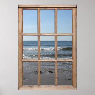 Wellen auf der Beach View von einem Fenster aus Poster