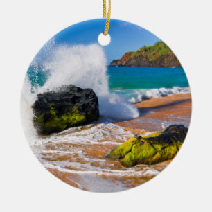 Wellen brechen am Strand, Hawaii Keramik Ornament