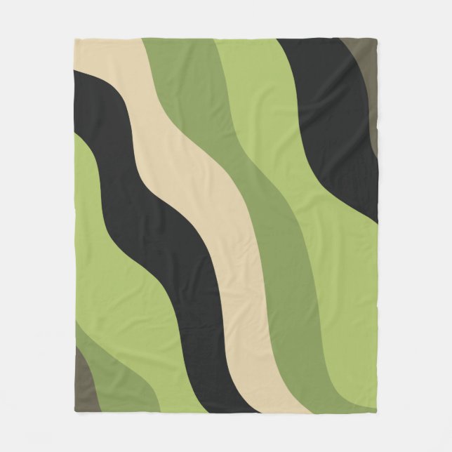 Wellen, grün, schwarz und beige Kurven bunt Fleecedecke (Vorderseite)